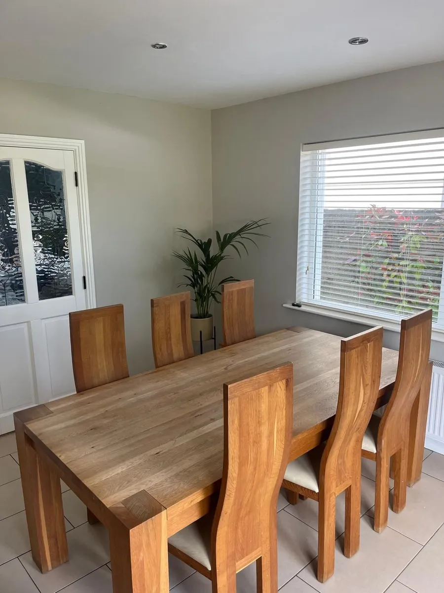Solid Oak Dining Table & 6 Chairs — Cream Leather Seating, Quick Sale